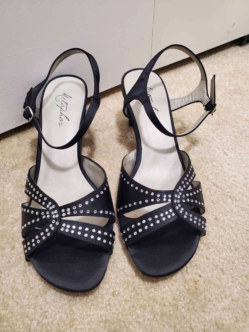 Tristan Black Crystal-Embellished Slingback Sandals